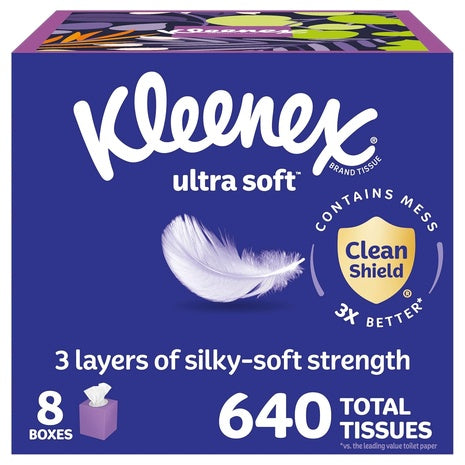 8 Cube Boxes Of Kleenex Ultra Soft Facial Tissues