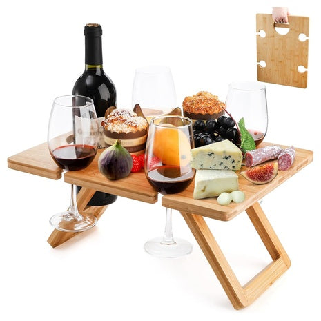 Portable Wine Picnic Table with 5 Glass Holders