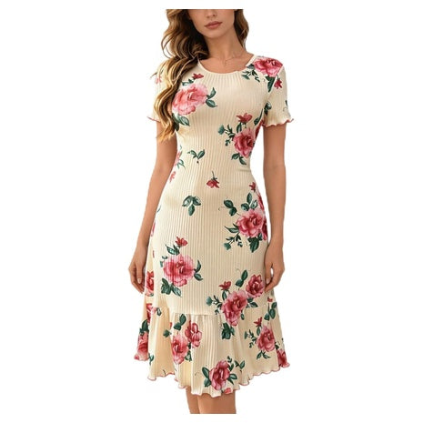 Women's Floral Print Short Sleeve Nightgown Dresses