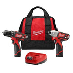 Milwaukee M12 12V Lithium-Ion Cordless Drill Driver/Impact Combo Kit w/ Two 1.5Ah Batteries, Charger & Bag