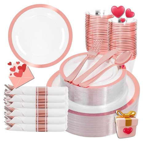 350 Piece Rose Gold Disposable Dinnerware Set