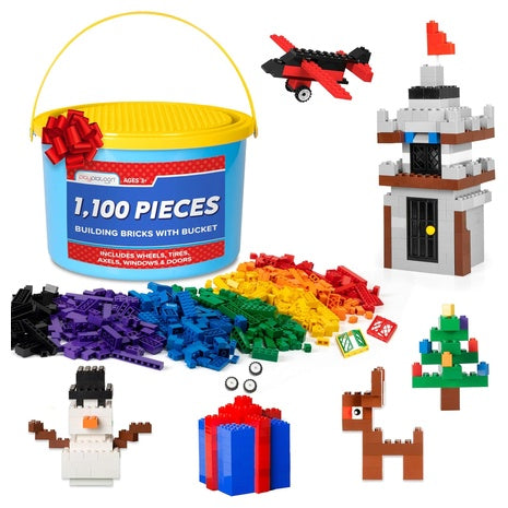 1100 Piece Building Bricks Set with Wheels, Windows & Doors