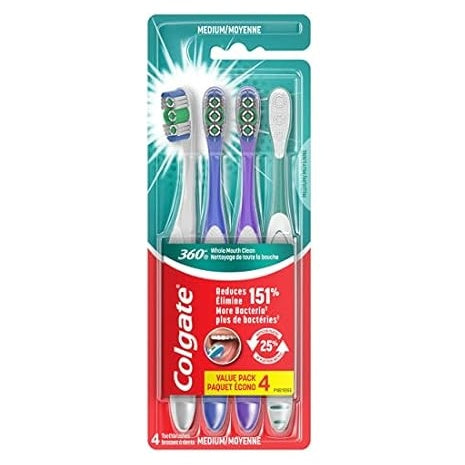 4-Pack Colgate 360 Adult Medium Toothbrushes