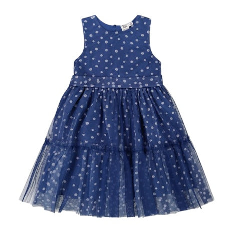 Deux Par Girls Printed Tiered Blue Daisy Print Dress