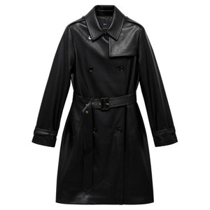 Women's Faux Leather Trench Coat