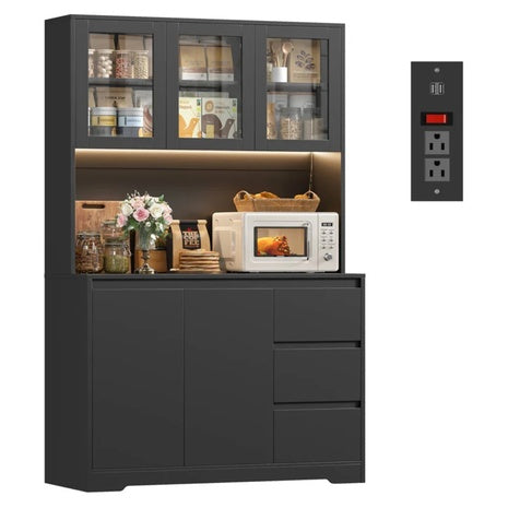 70.9'' Ebern Designs Satavia Kitchen Pantry With LED Lights