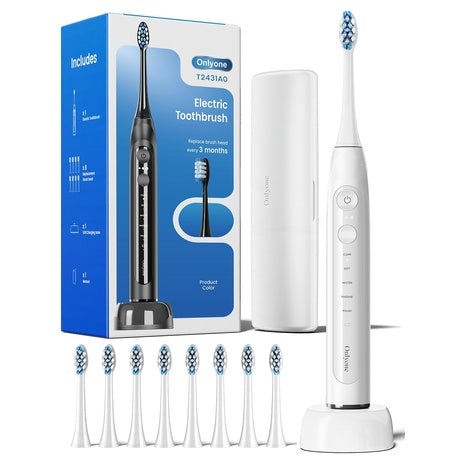 Onlyone Rechargeable Sonic Electric Toothbrush With 8 Brush Heads (2-Colors)