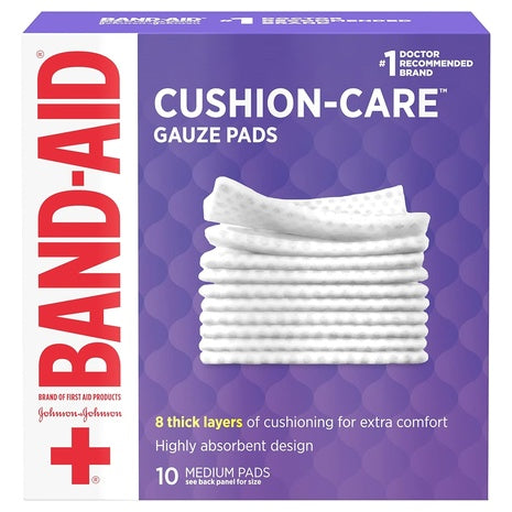 10 Band-Aid Brand Cushion Care Non Stick Gauze Pads
