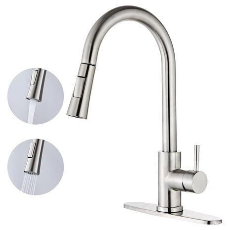 Brushed Nickel Kitchen Sink Faucet with Pull Down Sprayer
