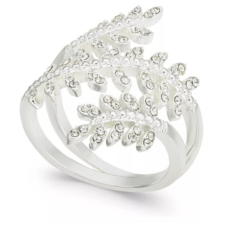 Charter Club Fine Silver Plate Crystal Leaf Wrap Ring