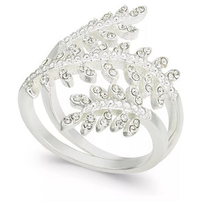 Charter Club Fine Silver Plate Crystal Leaf Wrap Ring