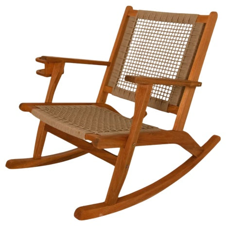 Acacia Wood Patio Rocking Chair With Cup Holder