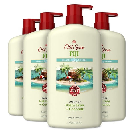 4 Old Spice Fiji Body Wash Bottles (25oz)