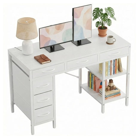 55" Computer Desk With 6 Drawers & 2 Open Shelves