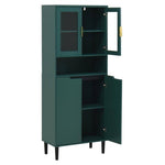 Nestfair Green Linen Cabinet With 2-Glass Display Door And 2-Doors