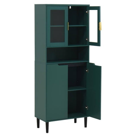 Nestfair Green Linen Cabinet With 2-Glass Display Door And 2-Doors