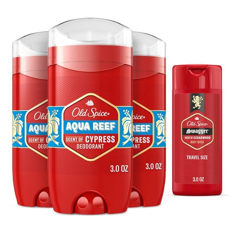 4 Old Spice Fiji Aluminum Free Deodorant Sticks with Travel-Size Swagger Body Wash