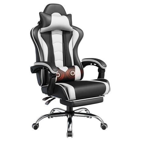 Computer Gaming Chair w/ Massage Lumbar Support & Footrest Height
