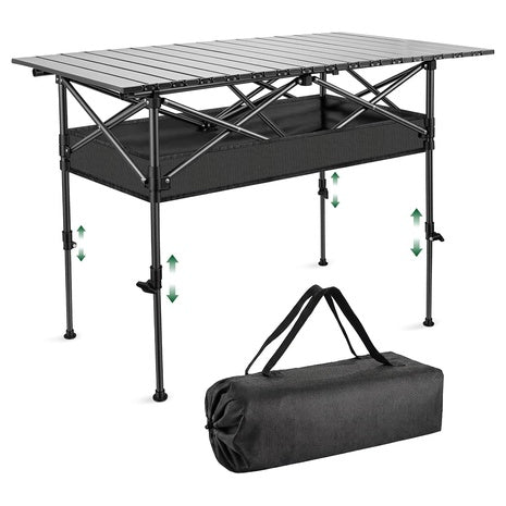 37.4'' Folding Aluminum Roll-Top Camping Table With Mesh & Carry Bag