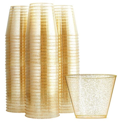 200 Gold Glitter Disposable Cups
