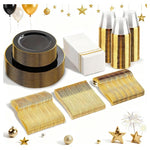 350 Piece Black & Gold Disposable Dinnerware Set