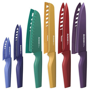 12 Astercook Color-Coded Stainless Steel Knives with Blade Guards