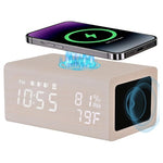 Wooden Digital Bedside Alarm Clock With 10W Wireless Charger (3 Colors)