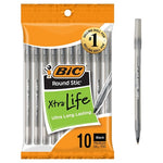 10 BIC Round Stic Xtra Life Ballpoint Pens (3 Colors)