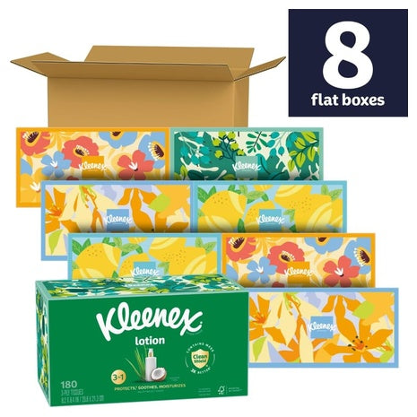 8 Boxes Of Kleenex Lotion Facial Tissues with Coconut Oil