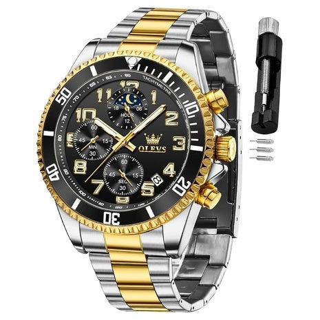 Men's Luxury Chronograph Watch With Moon Phase & Calendar (Various)