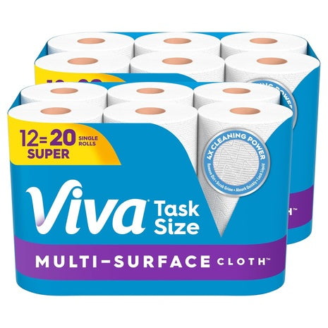12 Super Rolls (=20 Reg) Viva Multi-Surface Cloth Paper Towels