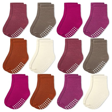 12-Pack Non-Slip Baby & Kids Crew Socks