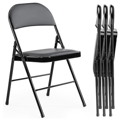 4 Leather Padded Metal Folding Chairs