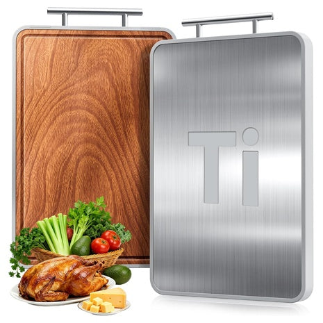 Titanium & Ebony Wood Double-Sided Cutting Board With Handle
