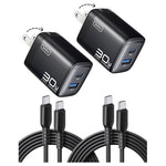2-Pack INIU 30W Dual Port Fast Charger with USB-C Cables
