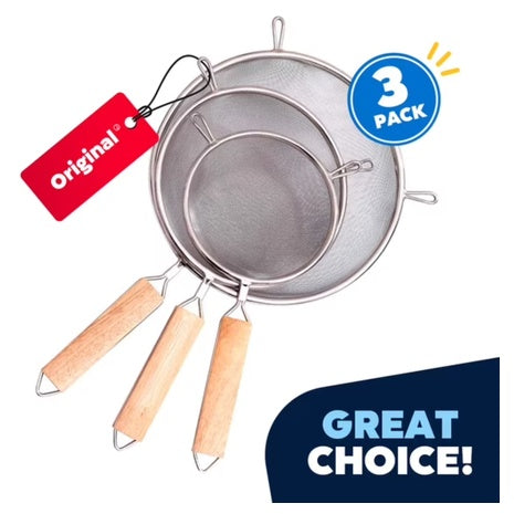 Set Of 3 Extra Fine Stainless Steel Premium Strainers