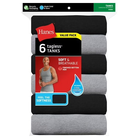 8-Pack Hanes Men's Undershirt Moisture Wicking Cotton Tank Tops