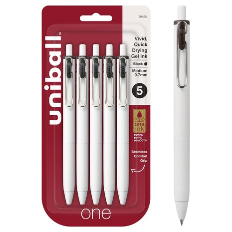 5 Uni Ball One Retractable Gel Pens