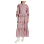 Farm Rio Metallic Striped Tiered Maxi Dress