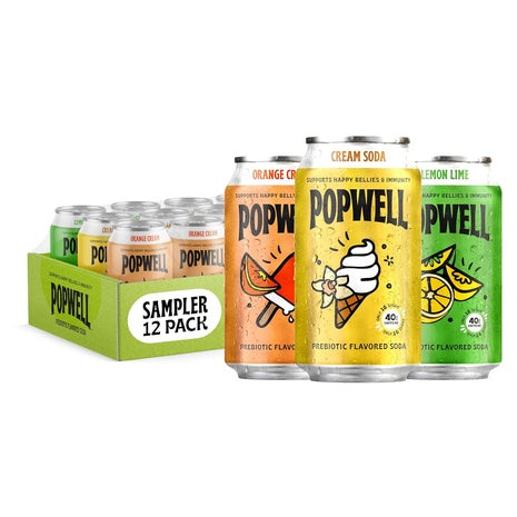 12-Pack Popwell Caffeinated Prebiotic Soda Variety Pack