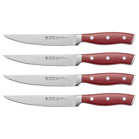 4 Henckels Forged Accent Steak Knives Red