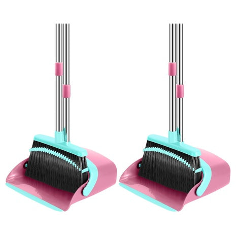 2-Pack Long Broom and Dustpan Set with Adjustable Handle & Dust Pan Teeth