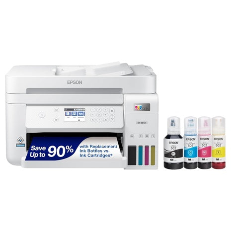 Epson EcoTank ET-3843 Wireless Color All-in-One Cartridge-Free Supertank Printer w/ Scanner, Copier & ADF