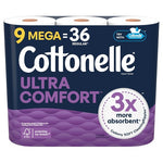 9 Mega Rolls (36 Regular Rolls) Cottonelle Ultra Comfort Toilet Paper