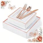 125-Piece Rose Gold Square Disposable Dinnerware Set