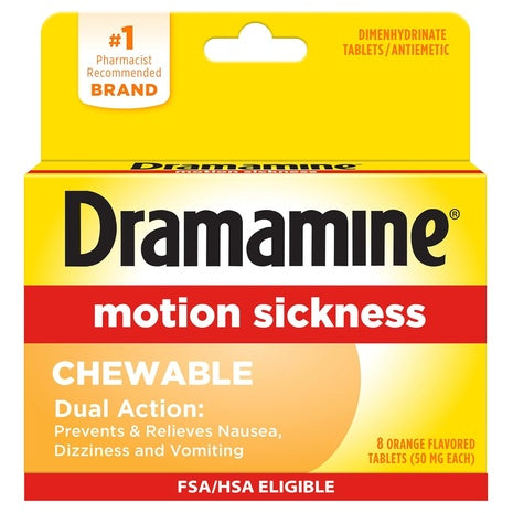 8 Dramamine Orange Flavor Chewable Tablets