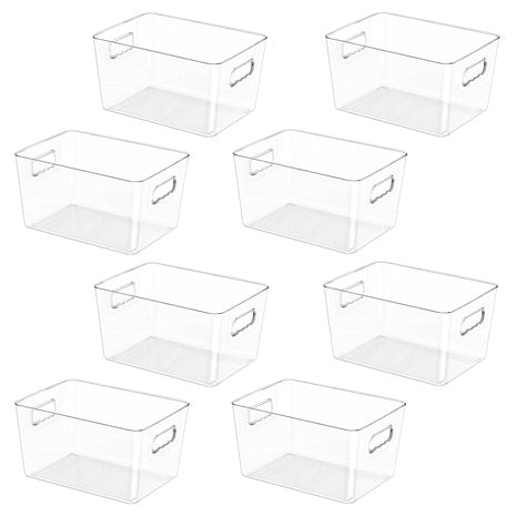 8 Clear Plastic Storage Bins with Handles