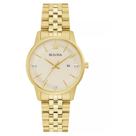 Bulova Women's Classic Diamond Accent Gold-Tone Stainless Steel Bracelet Watch