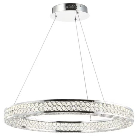 24.7" Chrome 1-Light Crystal And Iron Integrated LED Hoop Pendant