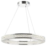 24.7" Chrome 1-Light Crystal And Iron Integrated LED Hoop Pendant
